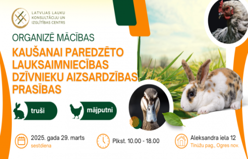 Aicinām pieteikties mācībām „Kaušanai paredzēto lauksaimniecības dzīvnieku aizsardzības prasības”